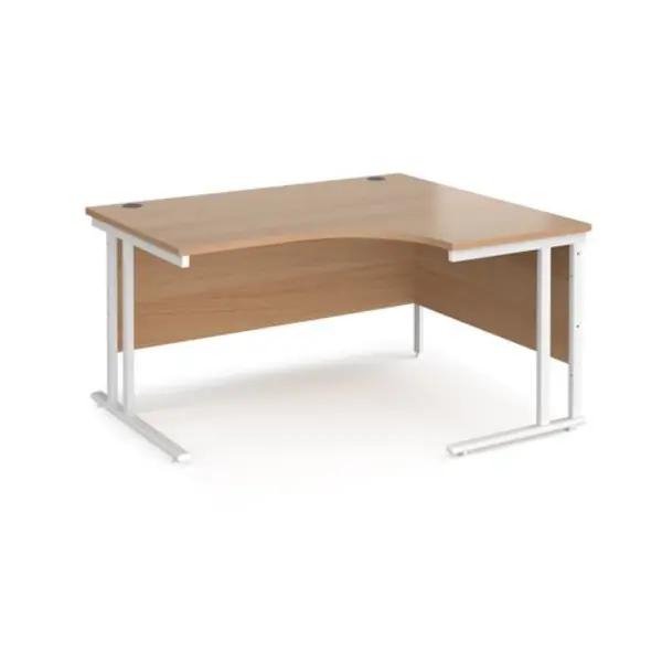 Office Desk Right Hand Corner Desk 1400mm Beech Top With White Frame 1200mm Depth Maestro 25 MC14ERWHB