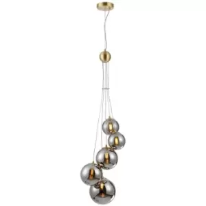 Luminosa Segal Ceiling Pendant, 5 Light G9, Satin Gold, Chrome Plated Glass