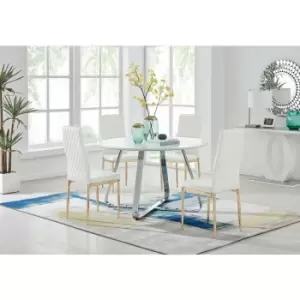 Santorini White Round Dining Table And 4 White Gold Leg Milan Chairs - White