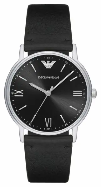 Emporio Armani AR11013 Mens Black Dial Black Leather Watch