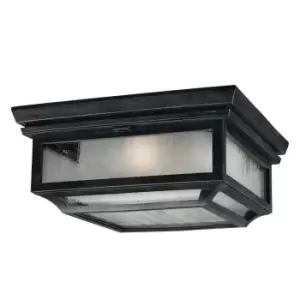 Outdoor IP44 2 Bulb Flush Light Dark Weathered Zinc LED E27 75W