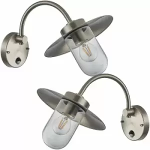 Loops - 2 pack IP44 Outdoor Wall Light Brushed Steel Fisherman pir Lantern Overhang