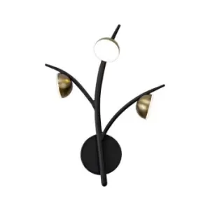 3 Light Wall Lamp, 3 x 3W LED, 3000K, 495lm, Black, Antique Brass - Luminosa Lighting