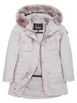 Barbour International Girls Horsepower Faux Fur Hooded Coat - Ice White