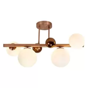 Semi Flush Ceiling Light, 4 x G9, Antique Copper, Opal & Copper Glass - Luminosa Lighting