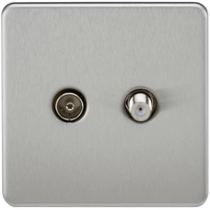 KnightsBridge Coaxial TV and SAT TV Outlet 1G Screwless Brushed Chrome Isolated Wall Plate