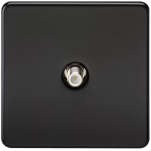 KnightsBridge SAT TV Outlet 1G Screwless Matt Black Non-Isolated Wall Plate