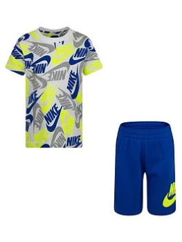 Boys, Nike Younger Boy Futura Toss Printed 2 Piece Short Set - Blue Size 4-5 Years