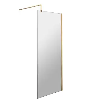 Nuie 700mm Wetroom Screen With Support Bar - Brushed Brass