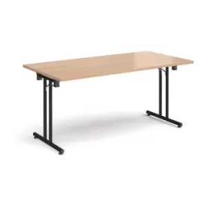 Rectangular folding leg table with Black legs and straight foot rails 1600mm x 800mm - beech