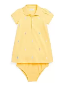 Ralph Lauren Baby Girl Short Sleeve Collar Dress - Yellow, Yellow, Size 6 Months