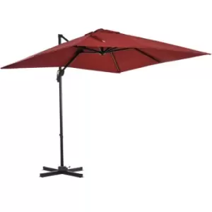 Square Cantilever Roma Parasol 360° Rotation w/ Hand Crank, Wine Red - Wine Red - Outsunny