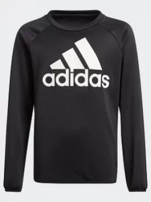 adidas Designed To Move Big Logo Sweatshirt, Black/White, Size 6-7 Years