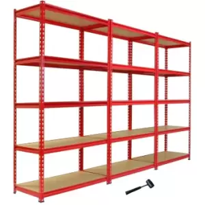 Pack of 3 Garage Shelving Unit - 5 Tier Heavy Duty Rack for - Red