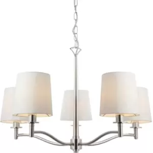 Bright Nickel 5 Light Ceiling Pendant Fitting & Vintage White Fabric Shades