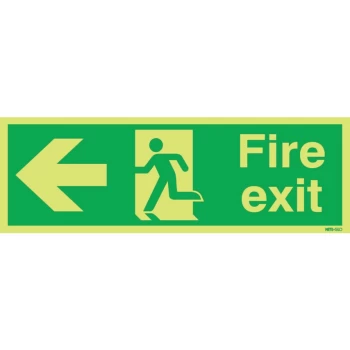 Fire Exit Arrow Left Photoluminescent Vinyl Sign - 450 X 150MM