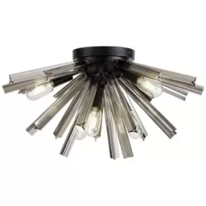 Luminosa Hornby 6 Light E14, Semi Flush Matt Black, Smoke Glass