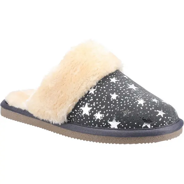 Hush Puppies Womens Arianna Star Slip On Faux Fur Slippers UK Size 3 (EU 36) GREY HUS693-GREY-3