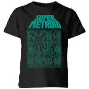 Nintendo Super Metroid Power Suit Blueprint Kid's T-Shirt - Black - 9-10 Years