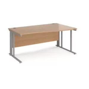 Office Desk Right Hand Wave Desk 1600mm Beech Top With Silver Frame Maestro 25 MCM16WRSB