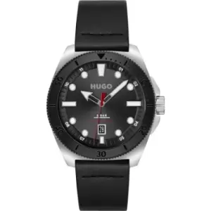 Gents HUGO #VISIT Black Leather Strap Watch