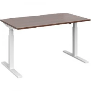 Elev8 Rectangular Sit Stand Single Desk with Walnut Melamine Top and White Frame 2 Legs Touch 1400 x 800 x 675 - 1300 mm