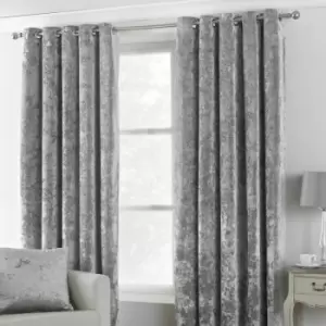 Verona Crushed Velvet Lined Eyelet Curtains, Silver, 46 x 72" - Paoletti