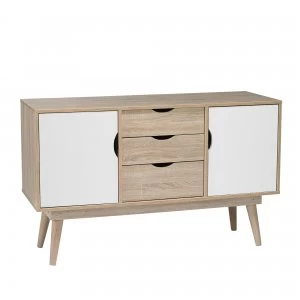 Scandi 3 Drawer White Sideboard White and Brown