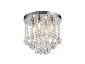 Semi Flush Ceiling Light, 4 x G9, IP44, Polished Chrome, Crystal