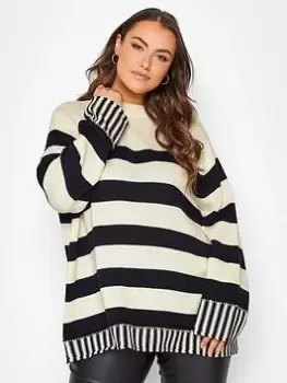 Yours Mixed Stripe Grow On Neck Jumper Taupe, Black, Size 18-20, Women