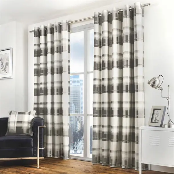 Fusion Balmoral Check 100% Cotton Pair of Eyelet Curtains Eyelet Curtains 66x54in Grey 76465602003