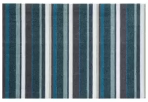 Recylon Teal Striped Heavy Duty Mat, 75Cm X 50Cm