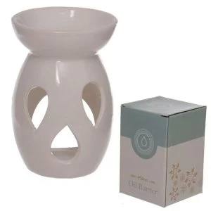 White Ceramic Oil Burner with Teardrop Pattern