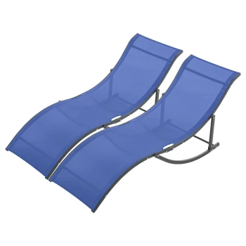 Outsunny Set of 2 S-shaped Foldable Lounge Chair Reclining Outdoor Chair for Patio Beach Garden Capacity 165x61x63cm Blue AOSOM UK