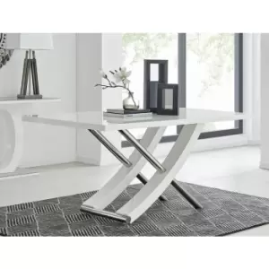 Mayfair Large White High Gloss And Stainless Steel Dining Table