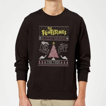 Flintstones Rockin Around The Tree Christmas Sweatshirt - Black - L