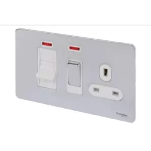 Schneider USFP 45A Cooker Switch With 13A Socket & Neon White Insert Polished Chrome - GU4401WPC