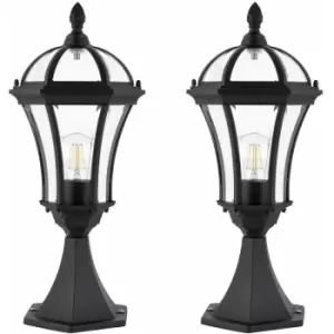 Loops - 2 pack Outdoor Post Lantern Light Textured Black Vintage Garden Wall Lamp led