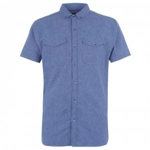 Firetrap Short Sleeve Linen Shirt - Blue