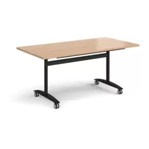 Rectangular deluxe fliptop meeting table with Black frame 1600mm x 800mm - beech