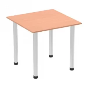 Impulse 800mm Square Table Beech Top Brushed Aluminium Post Leg