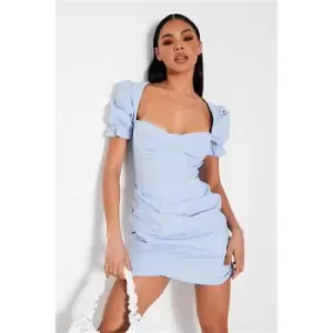 I Saw It First Baby Blue Bengaline Sweetheart Puff Sleeve Wrap Bodycon Dress - Blue