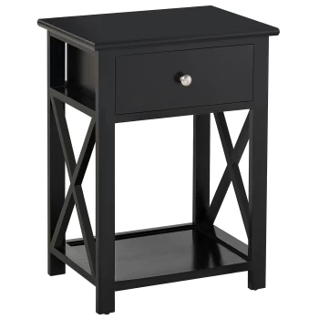 HOMCOM Traditional Accent End Table With 1 Drawer,X Bar Bottom Storage Shelf, for Living Room Bedroom Room 40L x 30W x 55H cm - Black AOSOM UK