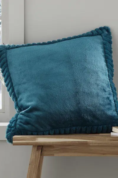 Catherine Lansfield 'Velvet and Faux Fur' 55x55cm Cushion Teal