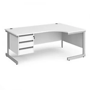 Dams International Right Hand Ergonomic Desk with White MFC Top and Silver Frame Cantilever Legs and 3 Lockable Drawer Pedestal Contract 25 1800 x 120