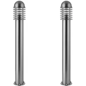 2 PACK 1m Outdoor Post Bollard Light Polished Steel Vandal Proof Pathway Lamp