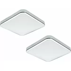 2 pack Wall Flush Ceiling Light IP44 Bathroom Chrome Shade White Plastic LED 16W