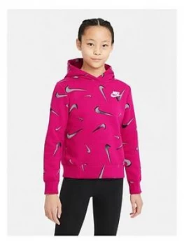 Nike Girls NSW All Over Print Hoodie, Pink, Size XL, 13-15 Years, Women