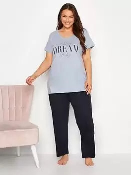 Yours Dreamer Short Sleeve Wide Leg Pj Set - Blue Size 18-20, Women