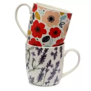 Poppy & Lavender Fields Set of 2 Pick of the Bunch Porcelain Mugs